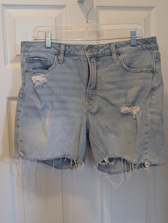 Old Navy Pants - Old Navy High Rise OG Straight Denim‎ Shorts Size 14 Distressed Raw Hem Light...